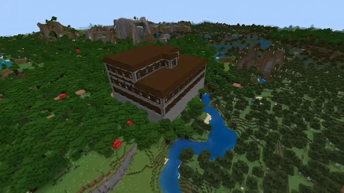 Woodland Mansion nhiều tầng giữa Roofed Forest và birch biome