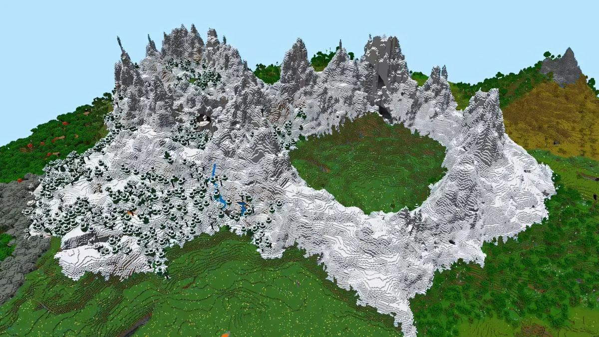 Crater đồng cỏ bao quanh bởi snowy mountain và Frozen Peaks