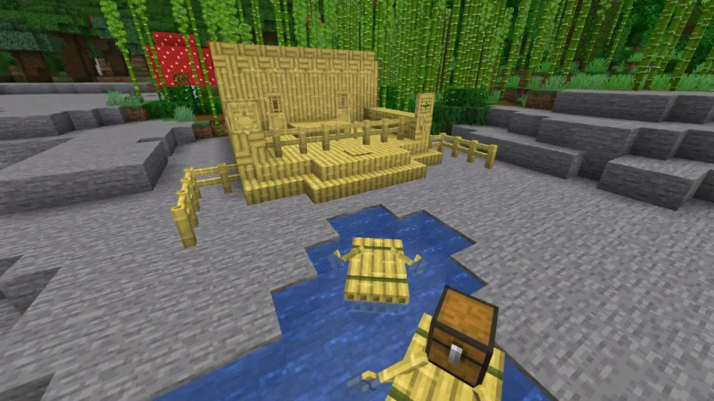 Gỗ tre Minecraft làm giàn giáo xây nhà cao tầng