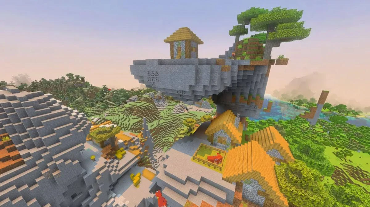 Làng Minecraft treo trên khối đá nhiều tầng độc đáo
