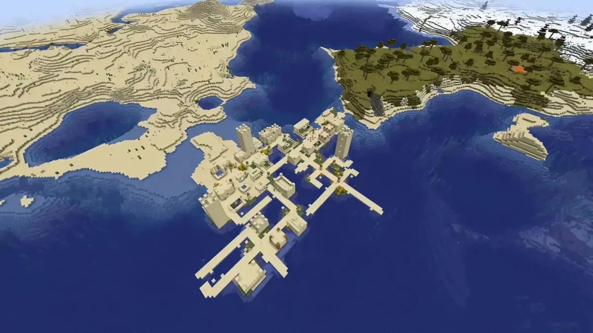Floating Desert village giữa Savanna, ocean và snowy biome