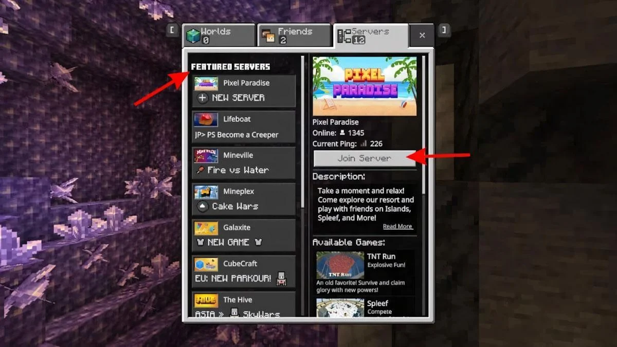 Hướng dẫn 2 bước tham gia máy chủ Featured Servers