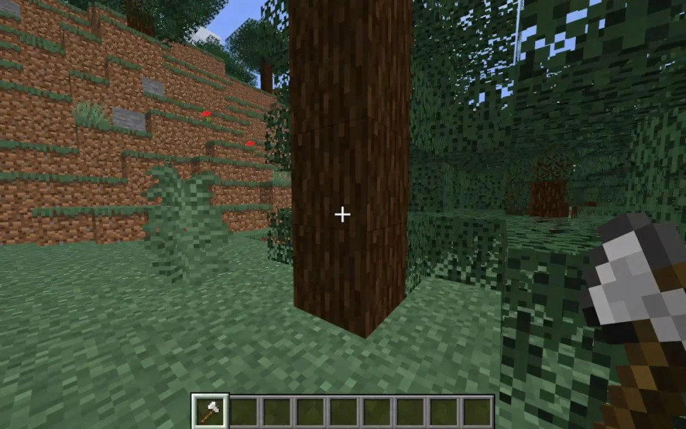 Gỗ vân sam Minecraft phong cách cabin giữa rừng Taiga
