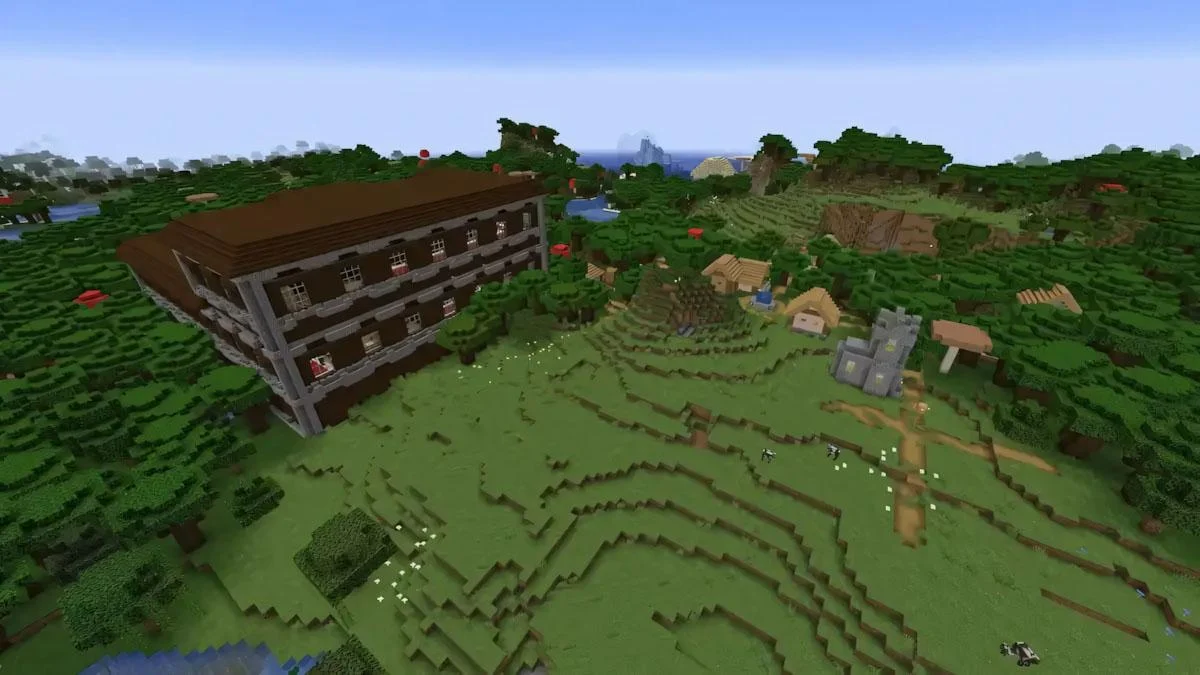 Plains village cạnh Woodland Mansion giữa forest biome