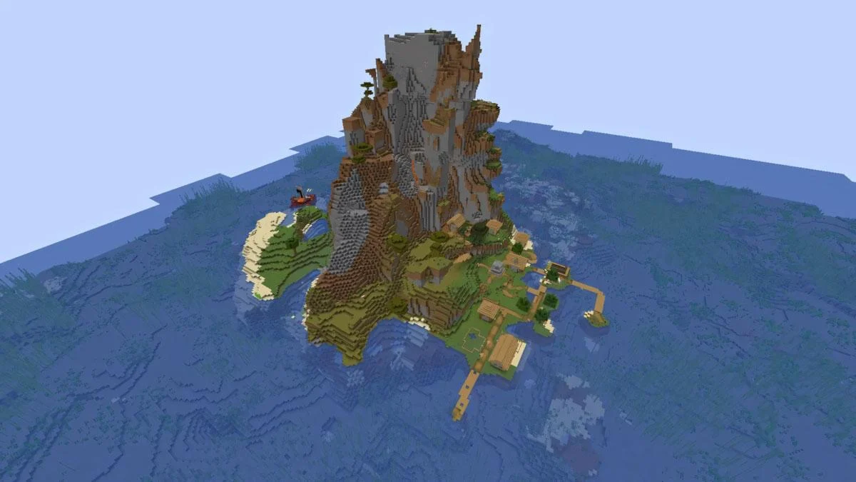 Survival island có Ocean Monument và ruined Nether Portal