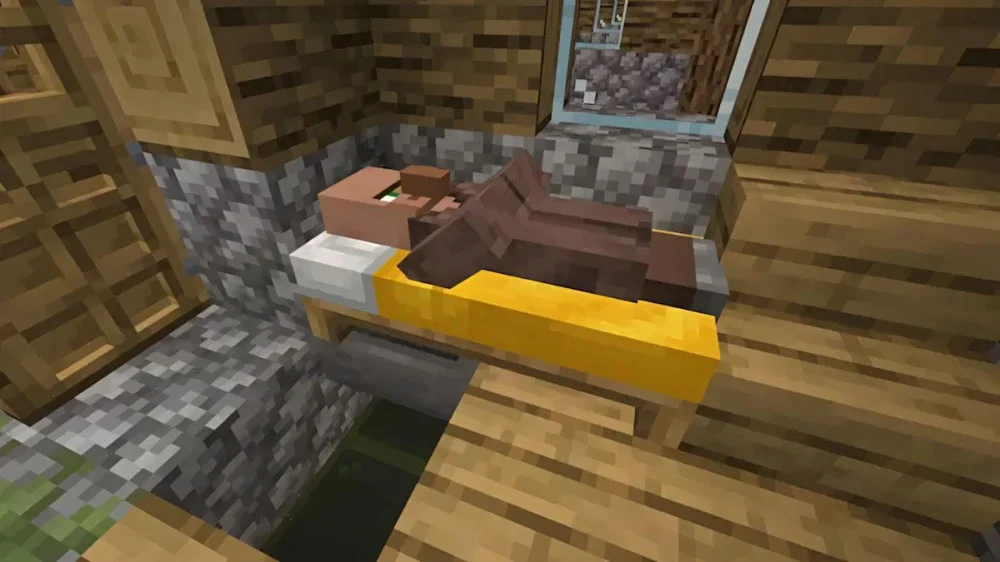 Dẫn dân làng bằng giường ban đêm trong Minecraft