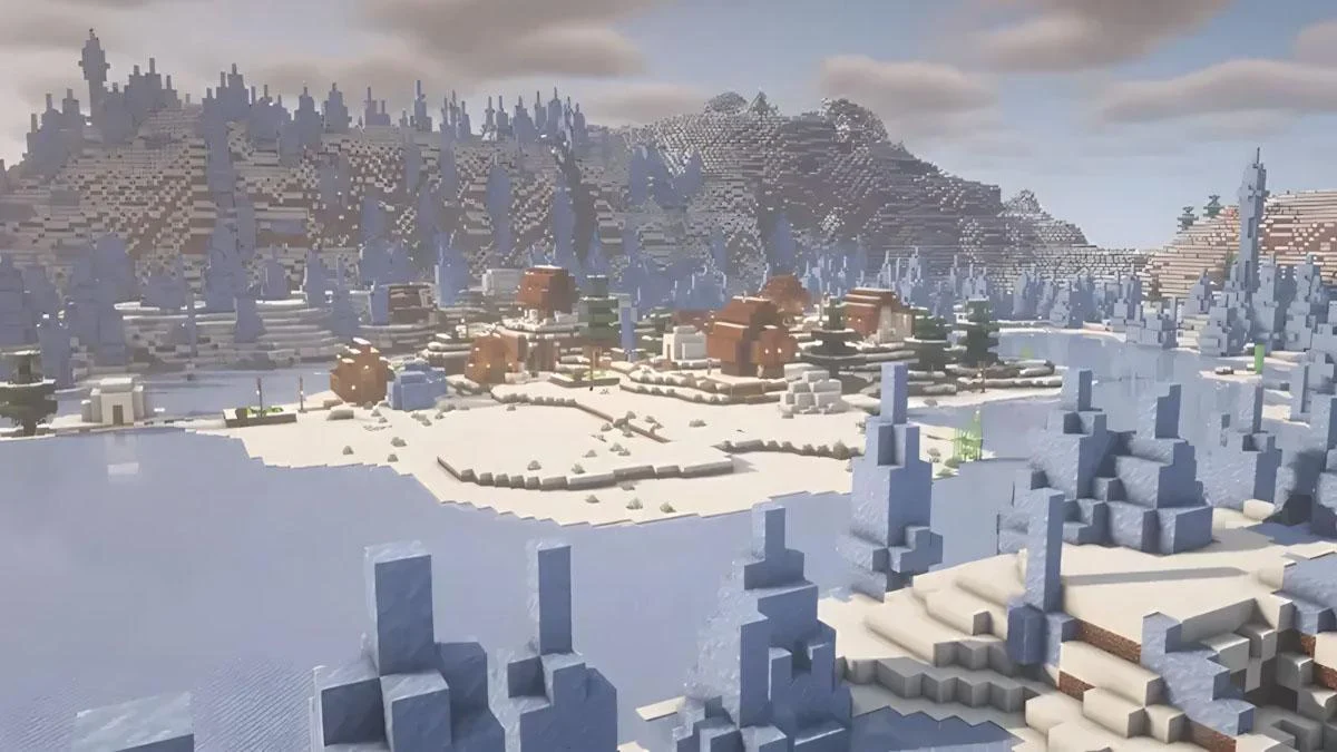 Village giữa Ice Spikes cạnh Pillager Outpost và tuyết phủ