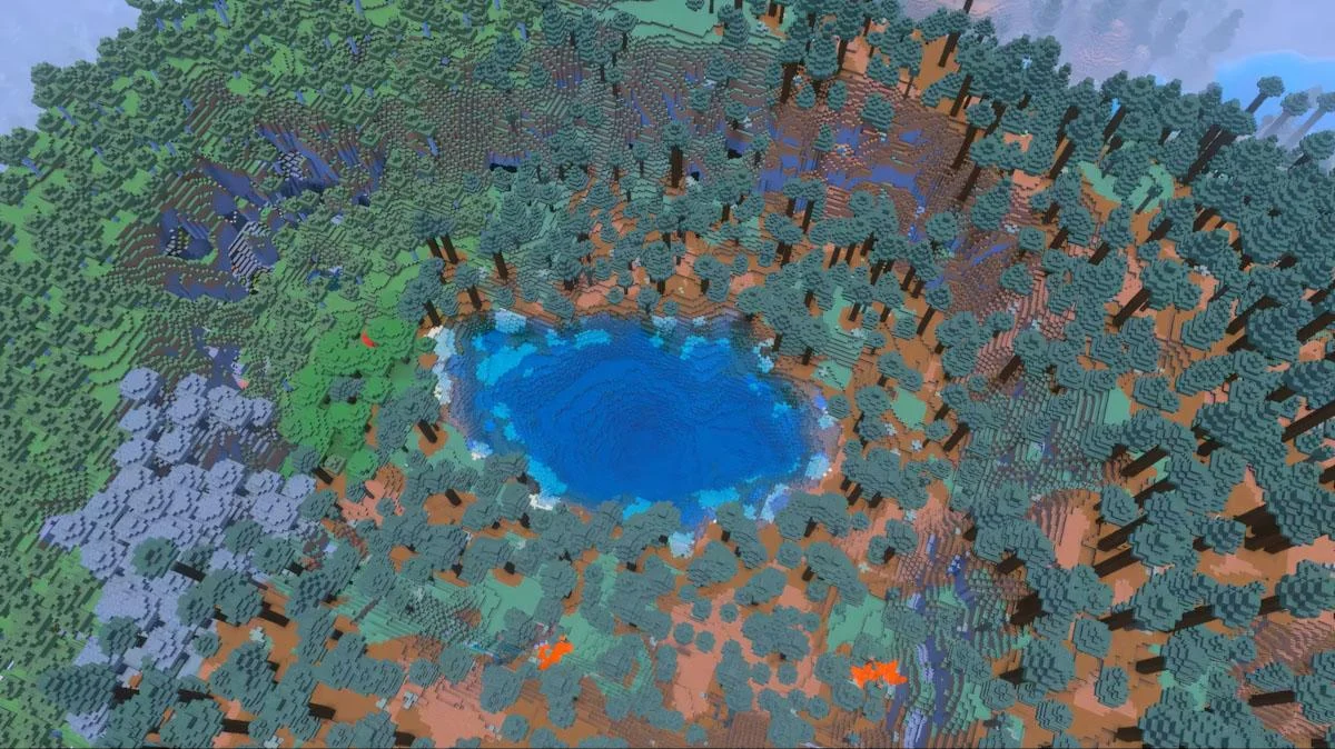 Hồ Taiga giữa rừng spruce cạnh cave tài nguyên