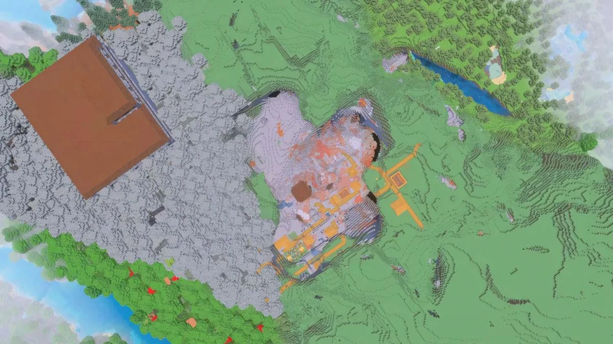 Woodland Mansion cạnh Pillager Outpost và sinkhole village