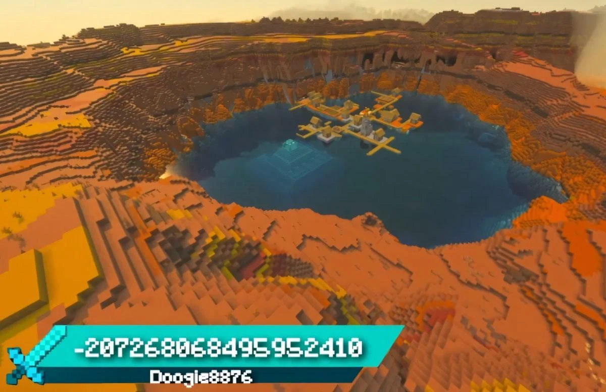 Ocean Monument dưới hồ lớn giữa biome Badlands
