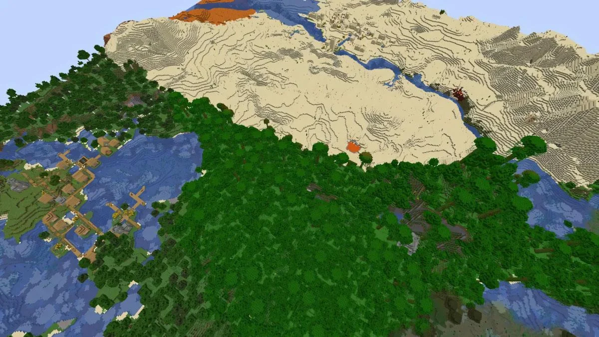 Hai village gần spawn giữa Jungle, Desert và Plains