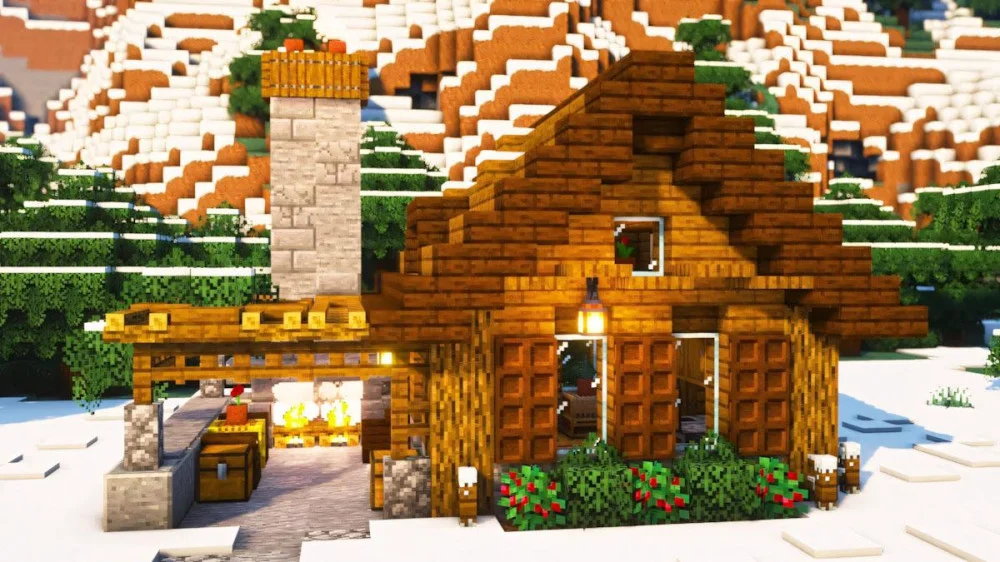 Xây cabin gỗ Spruce kết hợp lò sưởi tạo không gian ấm áp