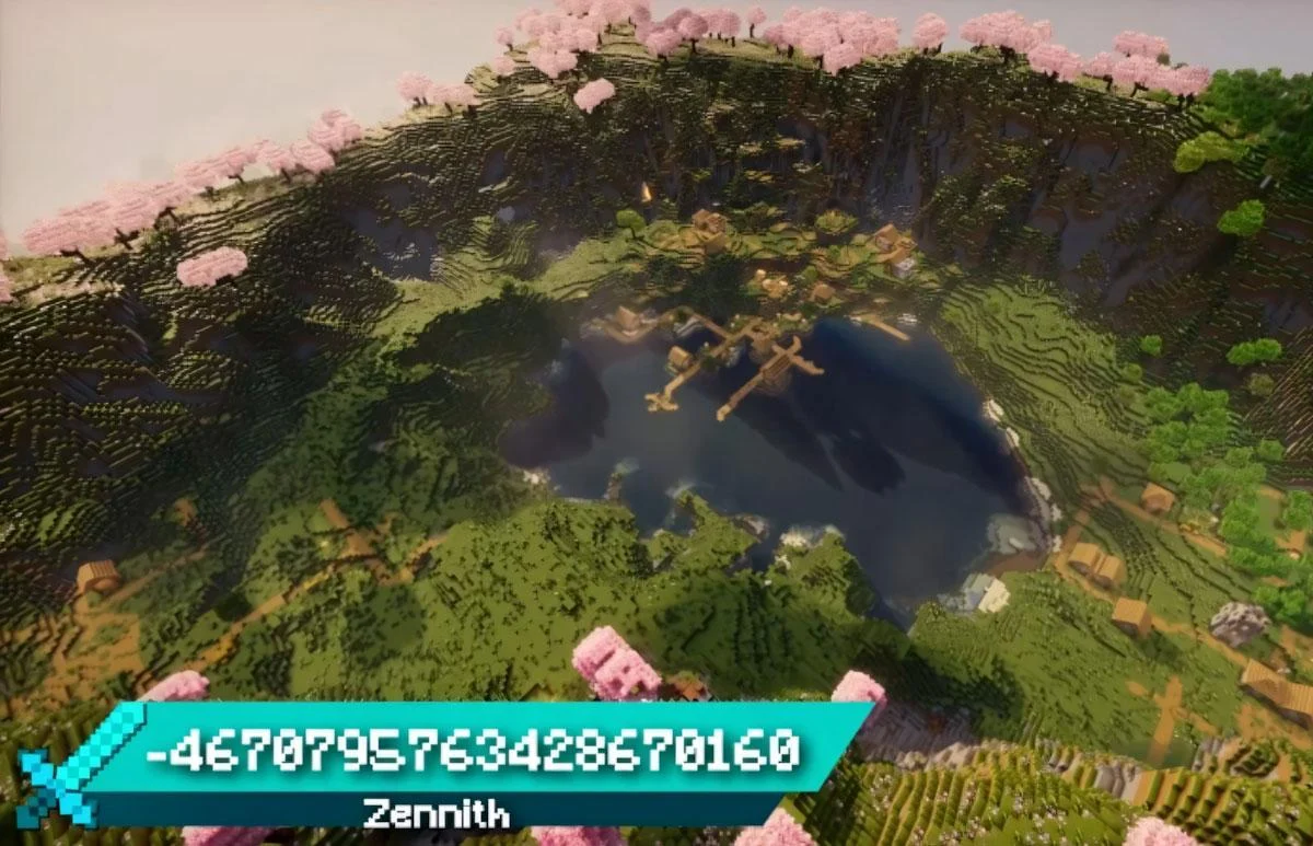 Cherry Grove chứa ba village quanh hồ nước Minecraft