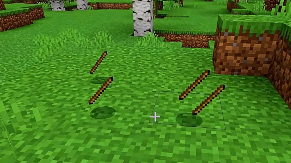 Chặt cây Minecraft lấy gỗ chế tạo ván gỗ và gậy
