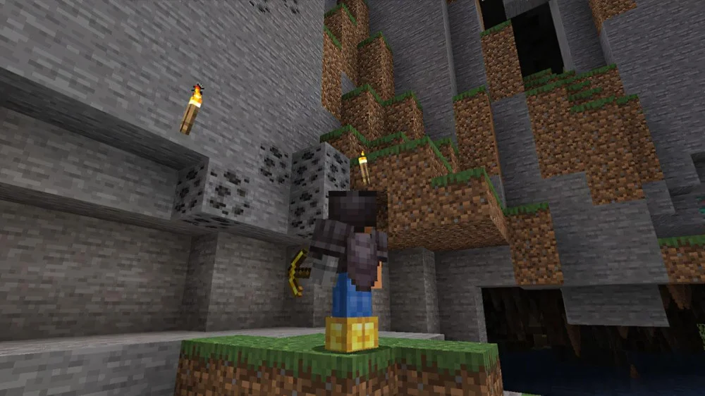 Tìm than trong hang động Minecraft bằng cuốc gỗ