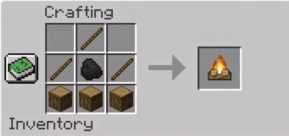 Bàn chế tạo Minecraft xếp gậy than gỗ tạo campfire