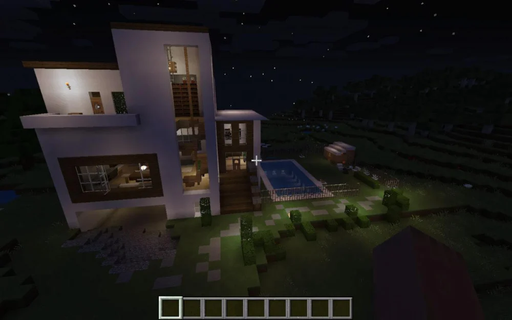 Trang trí biệt thự Minecraft bằng kính, gỗ, đá
