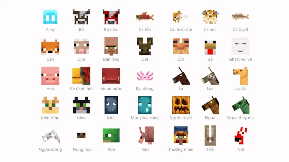 Tổng hợp mob Minecraft thuần hóa và biome tự nhiên