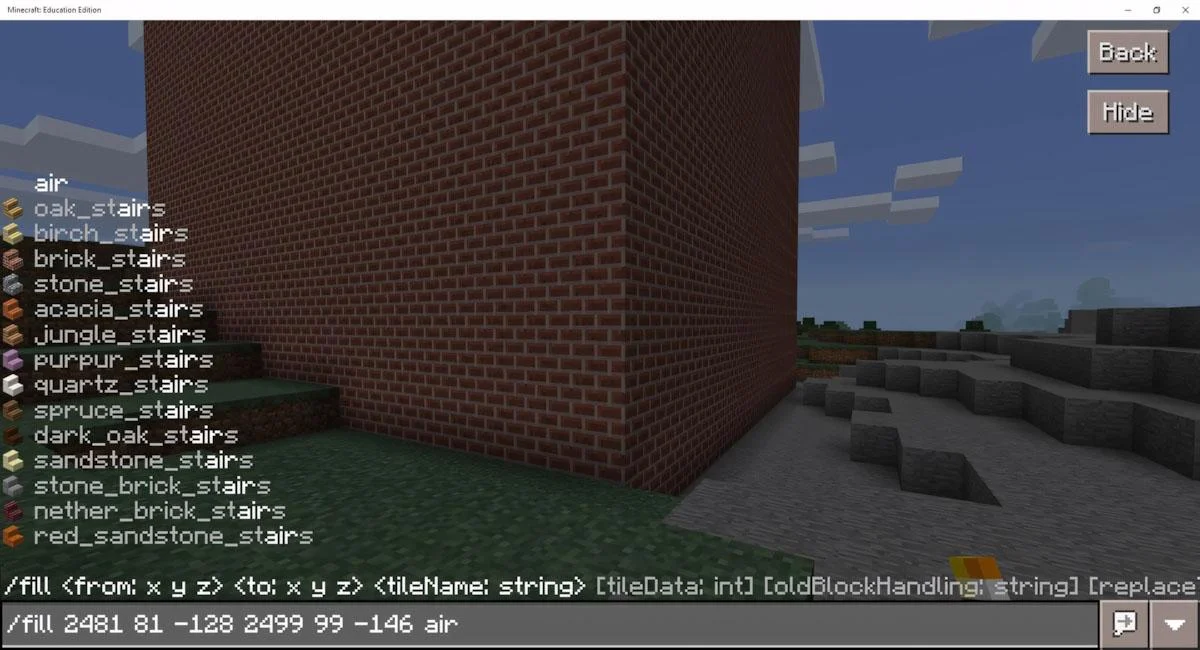 Ba bước dùng lệnh /fill trên Minecraft PE