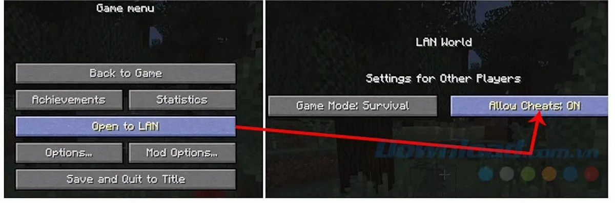 Open to LAN > Allow Cheats: ON