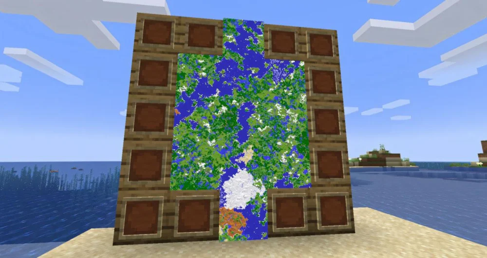 Map Wall dùng Item Frame treo bản đồ ghép thành lưới lớn