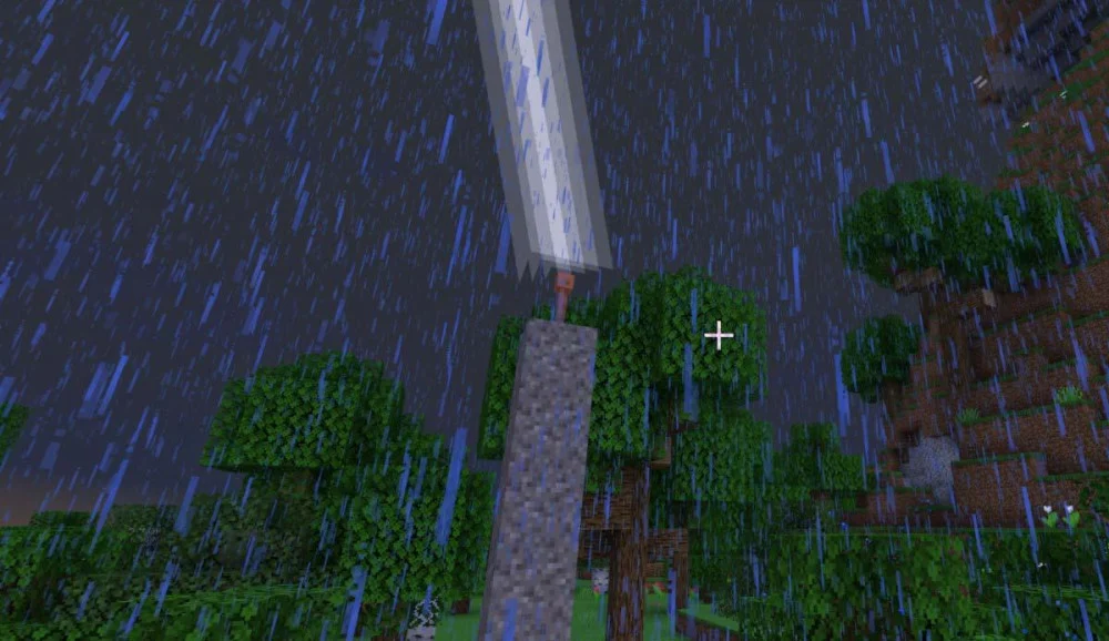 Lightning Rod thu sét 32 khối, phát tín hiệu Redstone 15 và bảo vệ gỗ