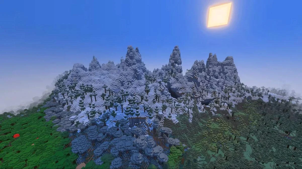 Jagged Peaks kéo dài cạnh cliff đá và khe núi Minecraft