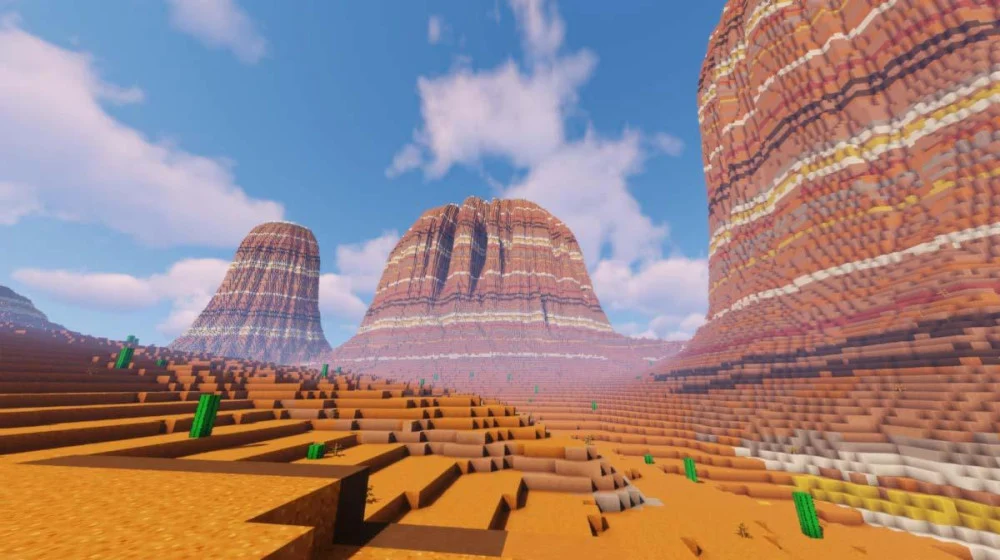 Mineshafts lộ trên bề mặt Badlands bằng gỗ sồi sẫm, nhiều quặng vàng ở tầng cao