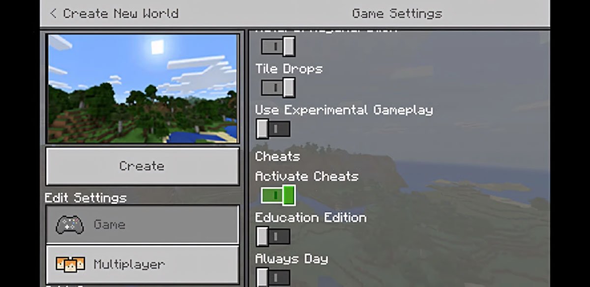 Settings > Game > Activate Cheats