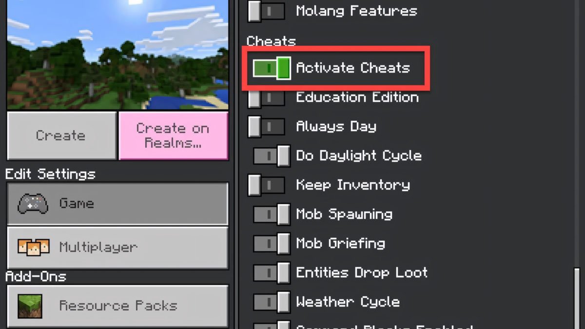Nhấn vào Activate Cheats