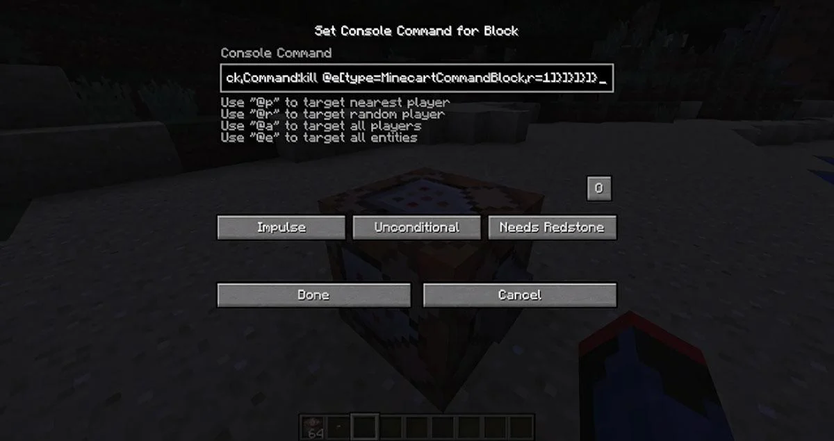 Nhập lệnh vào trong Command Block