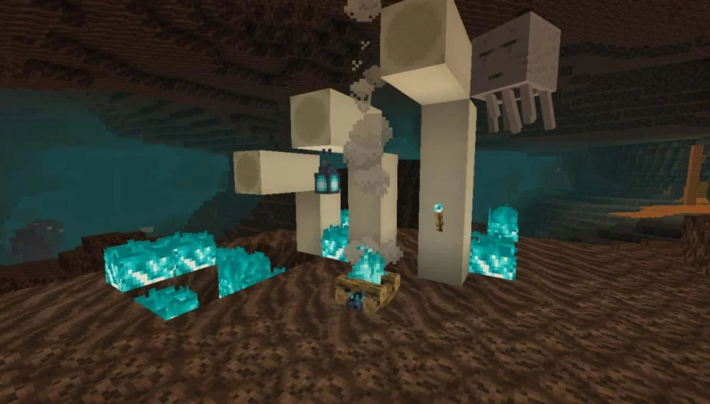 Soul Sand Valley xanh lam hóa thạch khổng lồ, Ghast Skeleton dày đặc và Soul Speed tăng tốc