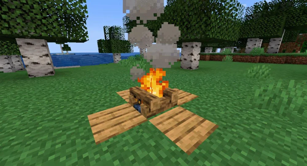 Campfire Minecraft phát sáng nấu đồ tạo khói xua mob