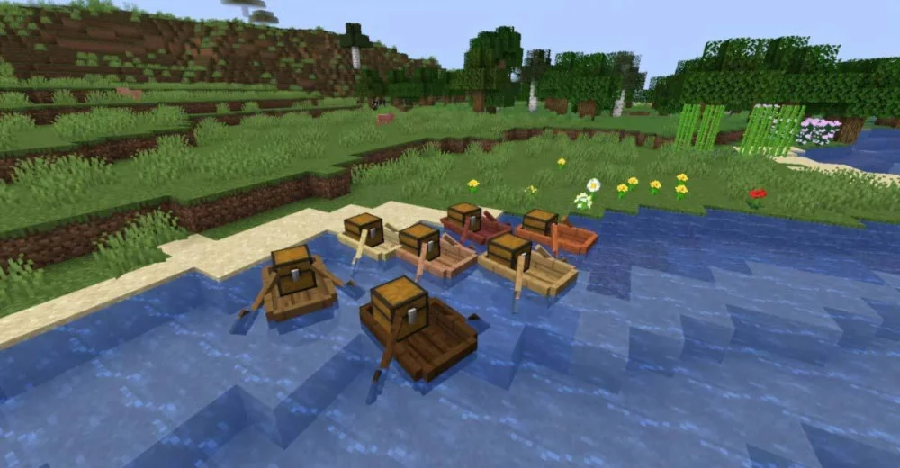 Boat with Chest vận chuyển qua Mangrove rậm rạp và đồ rơi ra khi bị phá hủy
