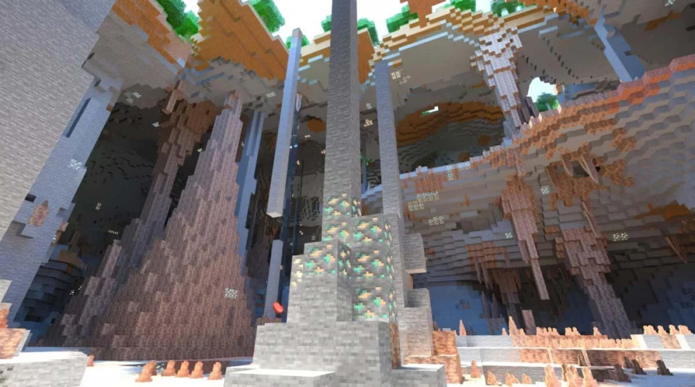 Spline density function và Noise router tùy biến hang Lush Caves Dripstone